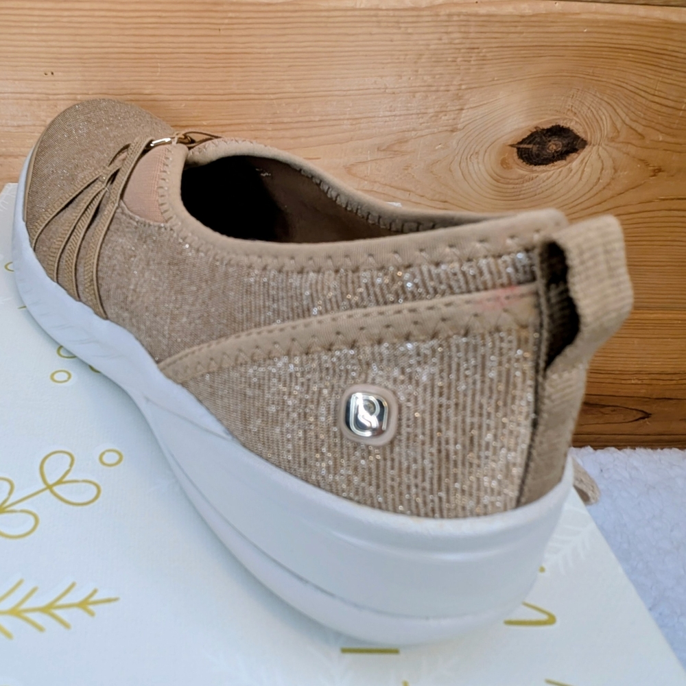 Bzees Slip-On Women's Beige/Gold  Shimmery Sneaker Shoes - Picture 7 of 15